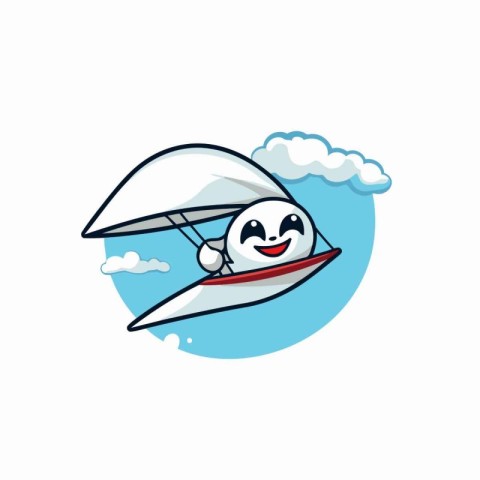 Vector illustration of cute kawaii windsurfer in the sky