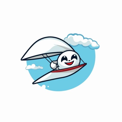Vector illustration of cute kawaii windsurfer in the sky