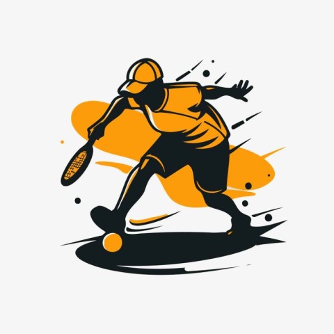 Cricket player with bat and ball vector logo design template.