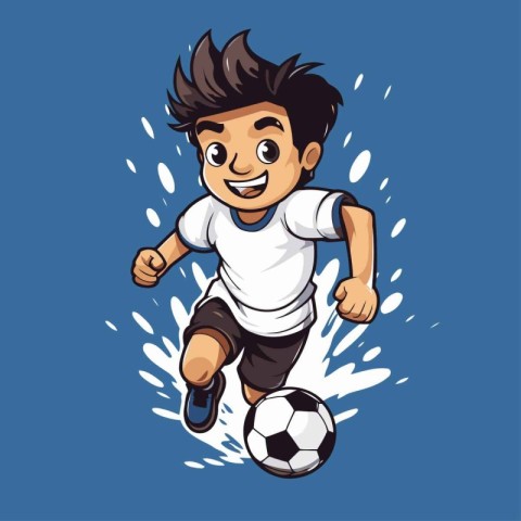 Cartoon soccer player with ball. Vector illustration in cartoon