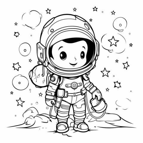 Cute cartoon astronaut in space. Vector illustration for colorin