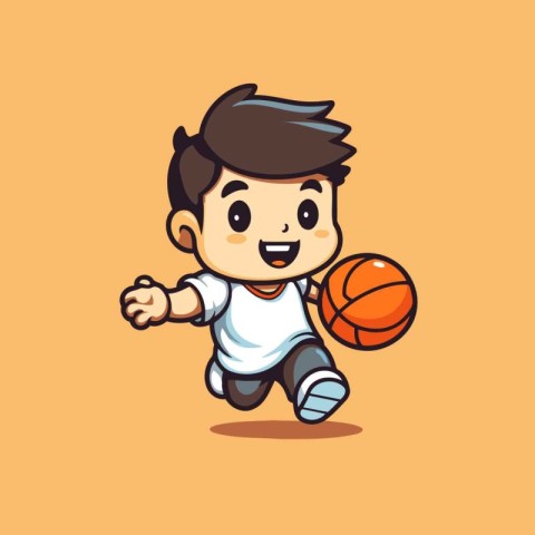 Cute Boy Playing Basketball Cartoon Mascot Character Illustratio