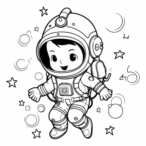 Coloring book for children: astronaut in space suit. vector illu