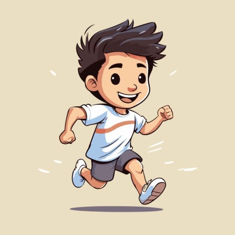 Cartoon boy running. Vector illustration of a little boy running