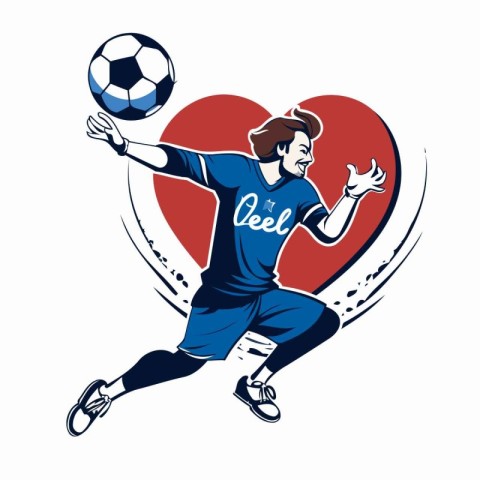 Soccer player with a ball in the form of heart. Vector illustrat