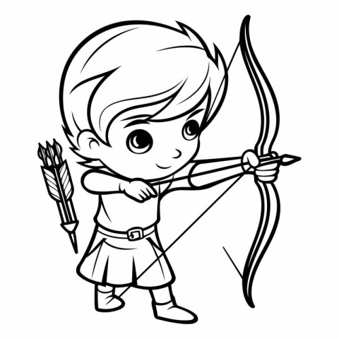 Cute little boy archer with bow and arrow vector illustration.