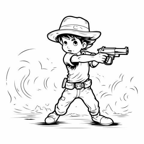 Cartoon cowboy with a gun. Vector illustration ready for vinyl c