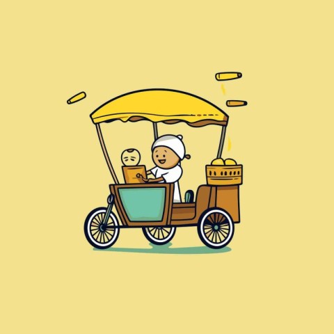 Vector illustration of a man riding a tuk tuk cart with a baby.