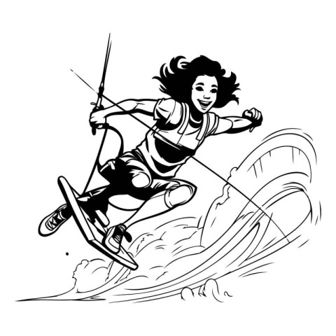 Kitesurfing woman. Vector illustration ready for vinyl cutting.