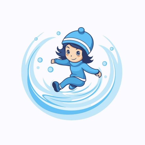 Cute little girl in winter clothes jumping in the water. Vector