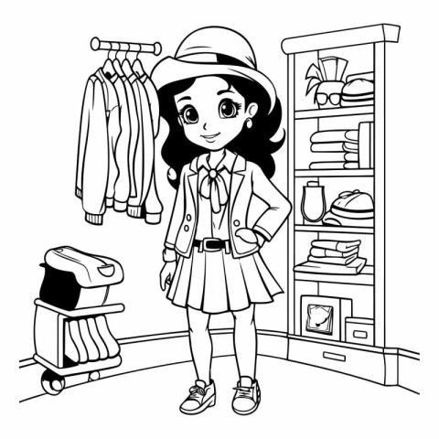 Cute girl cartoon in the shopping mall vector illustration graph