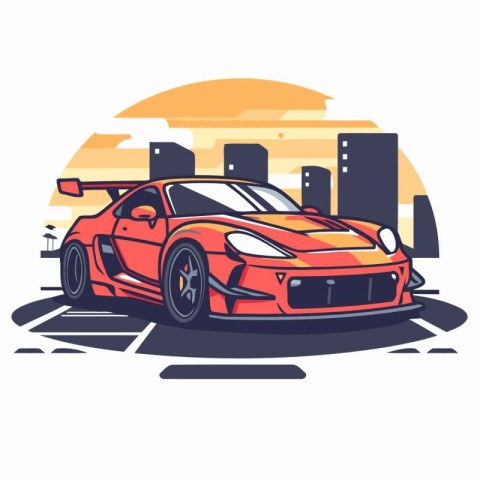 Sport car on the road. Vector illustration in a flat style.