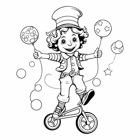 Coloring Page Outline Of cartoon circus clown on a bicycle.