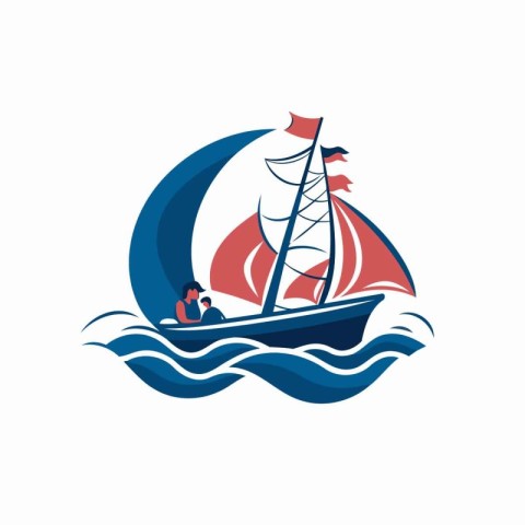 Sailing ship icon. Vector illustration of a sailboat in the sea.