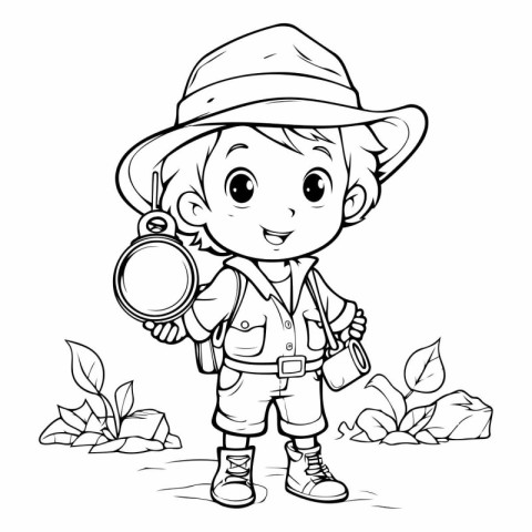 Coloring Page Outline Of a Cute Boy Scout or Explorer