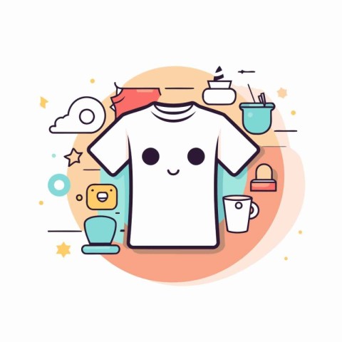 Cute t-shirt with cup of coffee. Vector illustration.