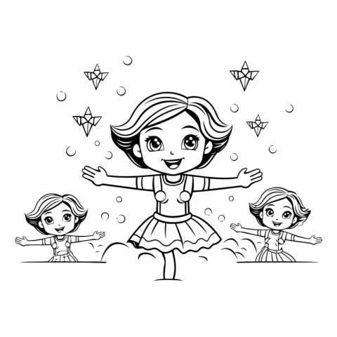 Coloring book for children: Girl playing in the water. vector il