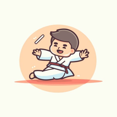 Karate boy in kimono. Vector illustration in cartoon style