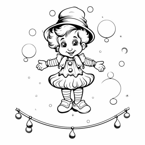 Cute Little Girl in Leprechaun Costume. Vector Coloring Book