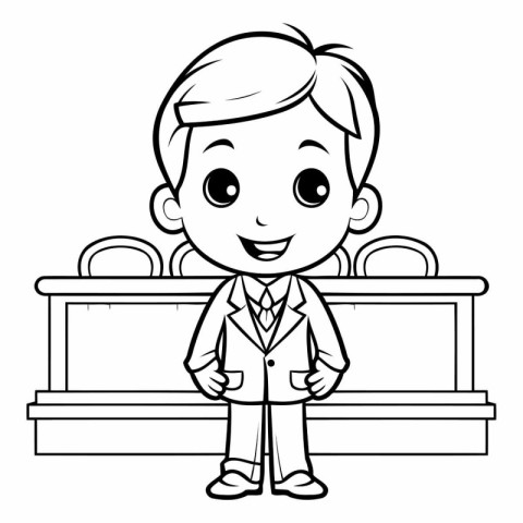 Black and White Cartoon Illustration of School Boy Student Chara