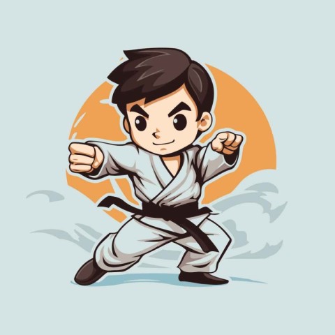 Taekwondo boy vector illustration. Cartoon karate boy vector ill