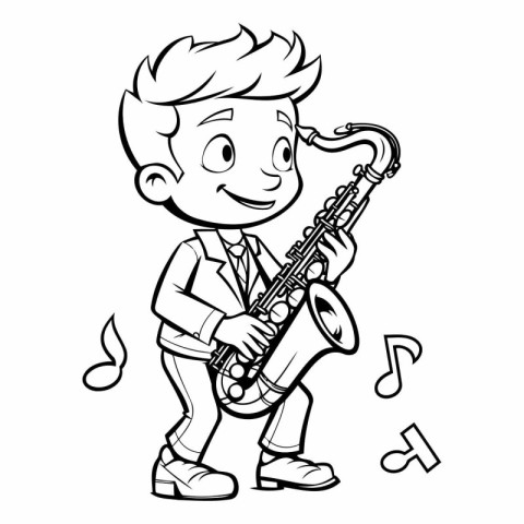 Illustration of a Boy Playing the Saxophone - Coloring Book