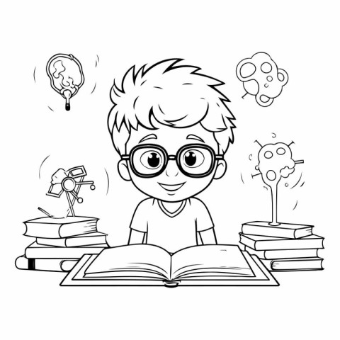 cute little student boy with books and speech bubble vector illu