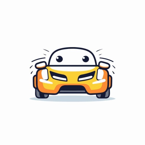 Cute yellow car on white background. Vector illustration in cart