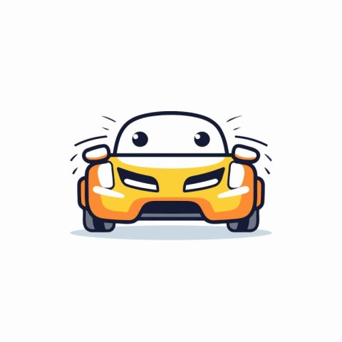 Cute yellow car on white background. Vector illustration in cart