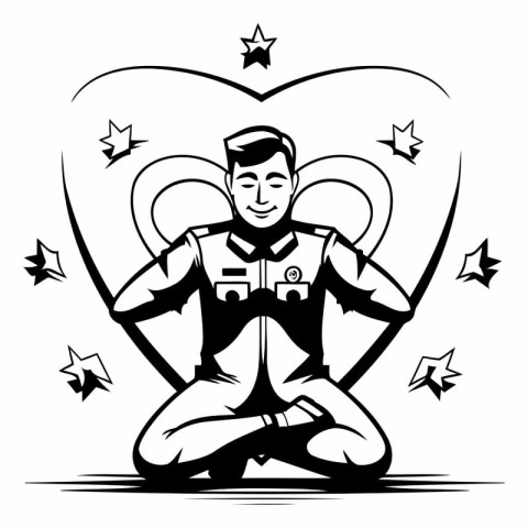 Soldier sitting in the lotus position with wings and stars.