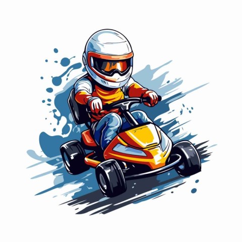 Cartoon karting racer. Vector illustration on white background.