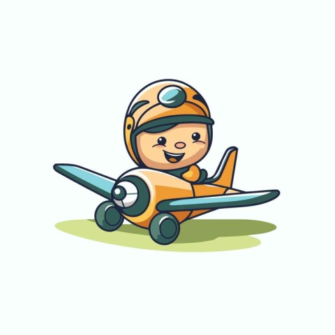 Cute boy in a pilot suit with airplane. Vector illustration.