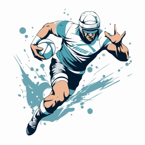 American football player jumping with ball. Vector illustration