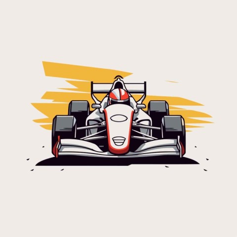 F1 racing car on the track. Vector illustration in cartoon style