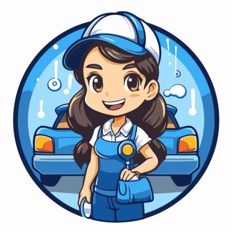 Cute Girl Car Mechanic Cartoon Mascot Vector Illustration