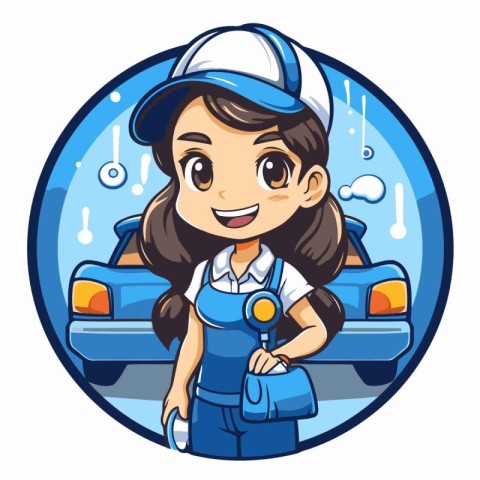 Cute Girl Car Mechanic Cartoon Mascot Vector Illustration