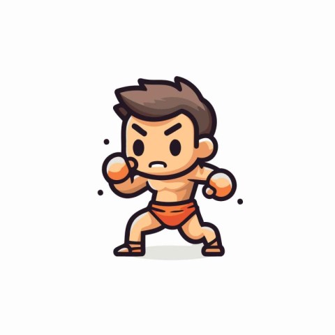 Cartoon boxer with boxing gloves. Vector illustration on white b