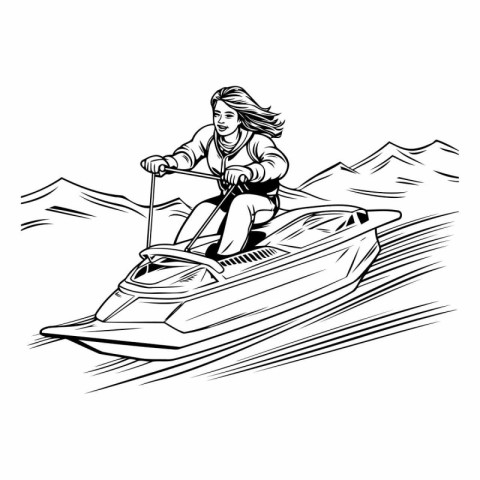 Girl on a jet ski. Vector illustration of a woman on a jet ski.