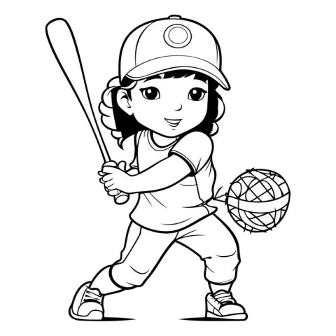 Girl Baseball Player Cartoon Mascot Character Vector Illustratio