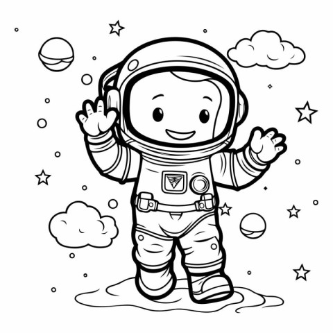 Coloring Page Outline Of Cartoon Astronaut Character Vector Illu