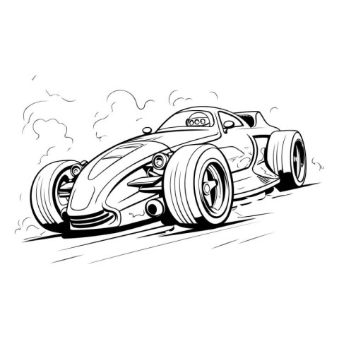 Black and white sketch of a vintage sports car. Vector illustrat