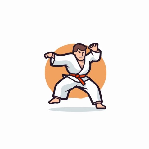 Karate fighter in kimono. Vector illustration in flat style