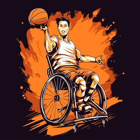 Handicapped man in a wheelchair playing basketball. Vector illus