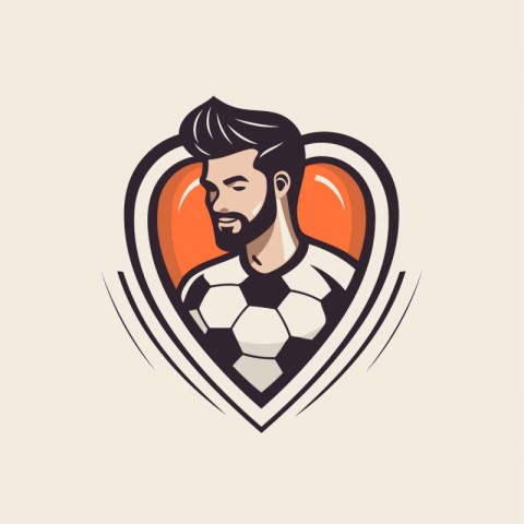 Soccer player head with ball in heart shape. vector illustration