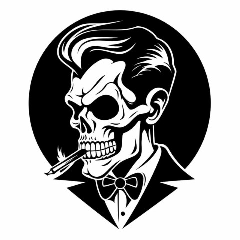 Gothic skull with bow tie and cigarette. Vector illustration.