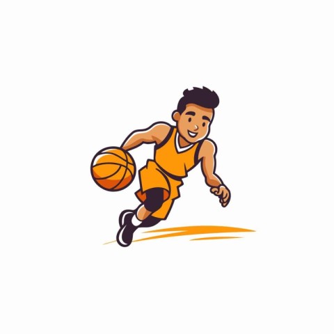 Basketball player with ball. Vector illustration on a white back