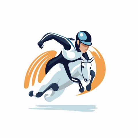 Jockey riding a horse. Vector illustration on a white background