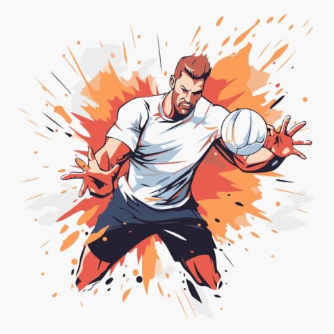 Volleyball player in action. Vector illustration in cartoon styl