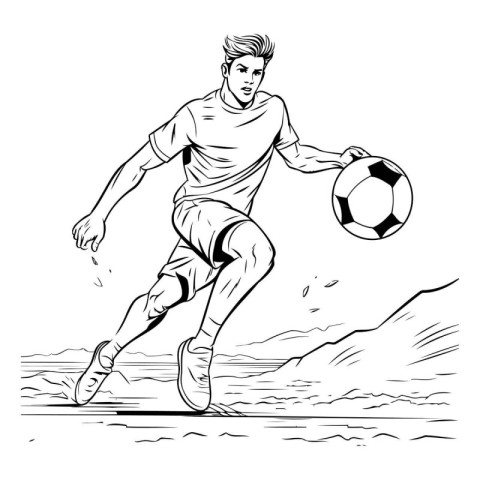 Soccer player with ball. Vector illustration of soccer player in