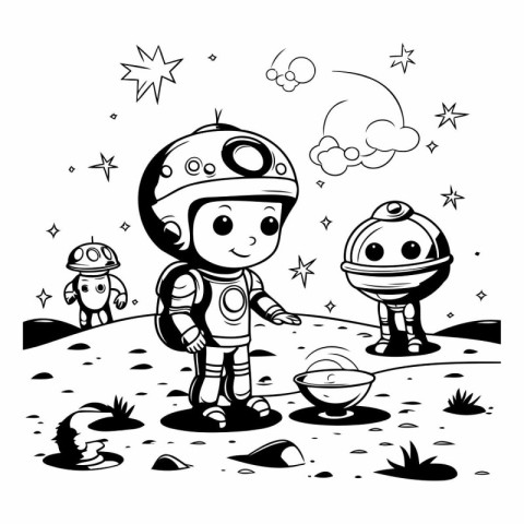 Astronaut on the Moon. Vector illustration for coloring book.